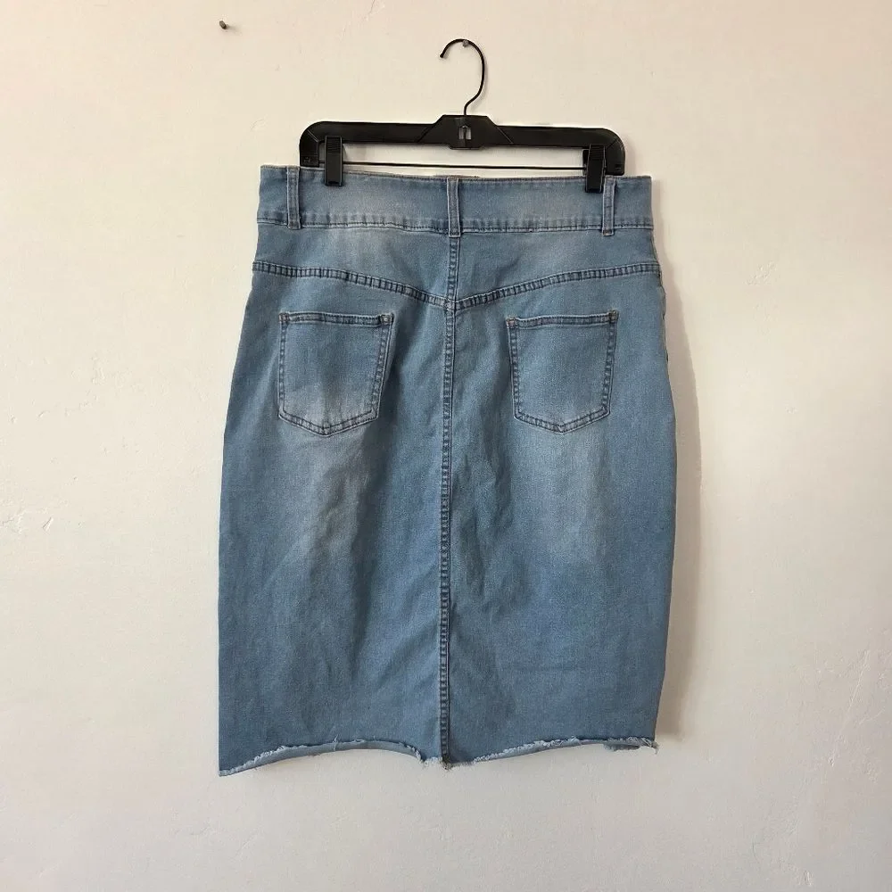 Denim Jean Skirt Knee Length Stretch Blue Modest Americana Retro Y2K 90s 1XL